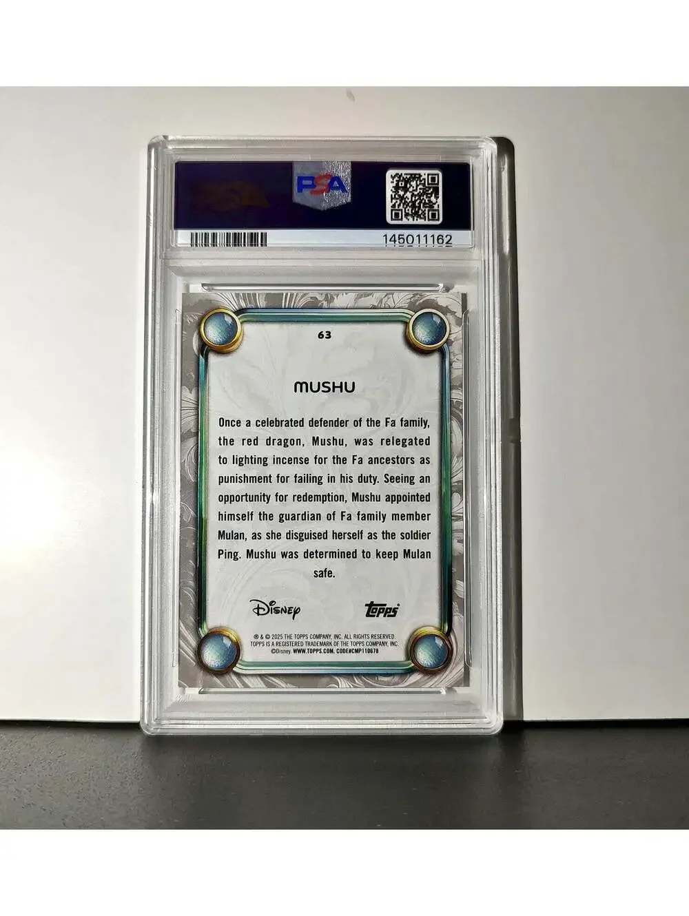 Mushu 2025 Topps Disney Wonder #63 Winter Variant Card Mulan PSA 7